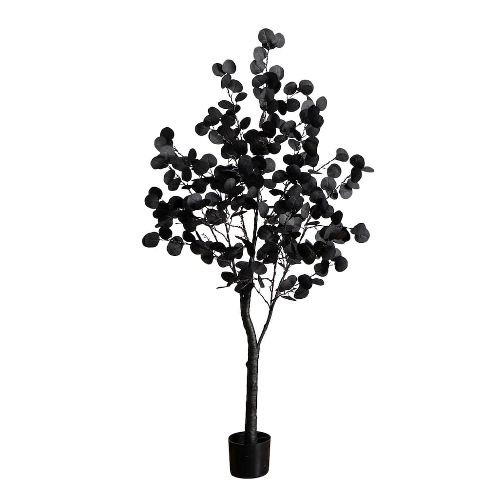 Pre-Lit Artificial Halloween Eucalyptus Potted Tree - 5' - Orange and Purple LED Lights