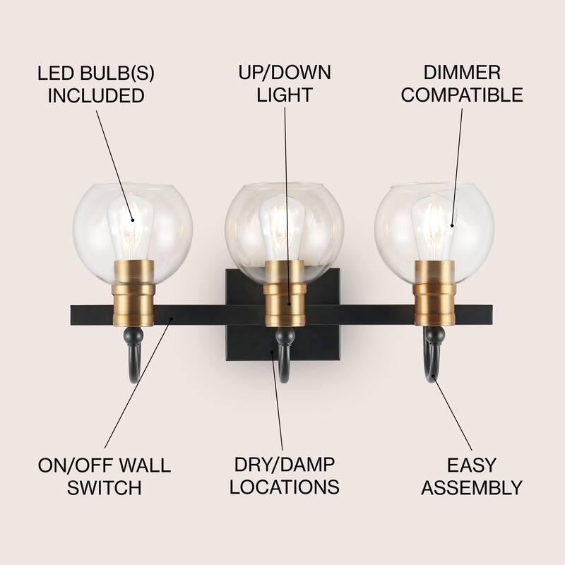 Kurtz Iron/Glass Rustic Vintage LED Vanity Light, by JONATHAN Y