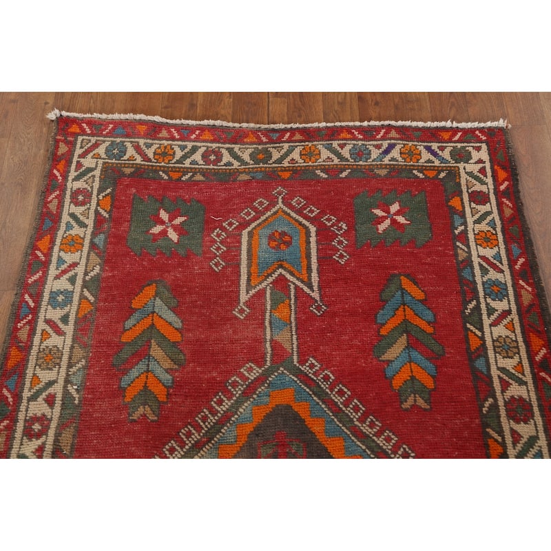 Pink Ardebil Persian Vintage Runner Rug Handmade Wool Carpet - 3'5"x 12'4"