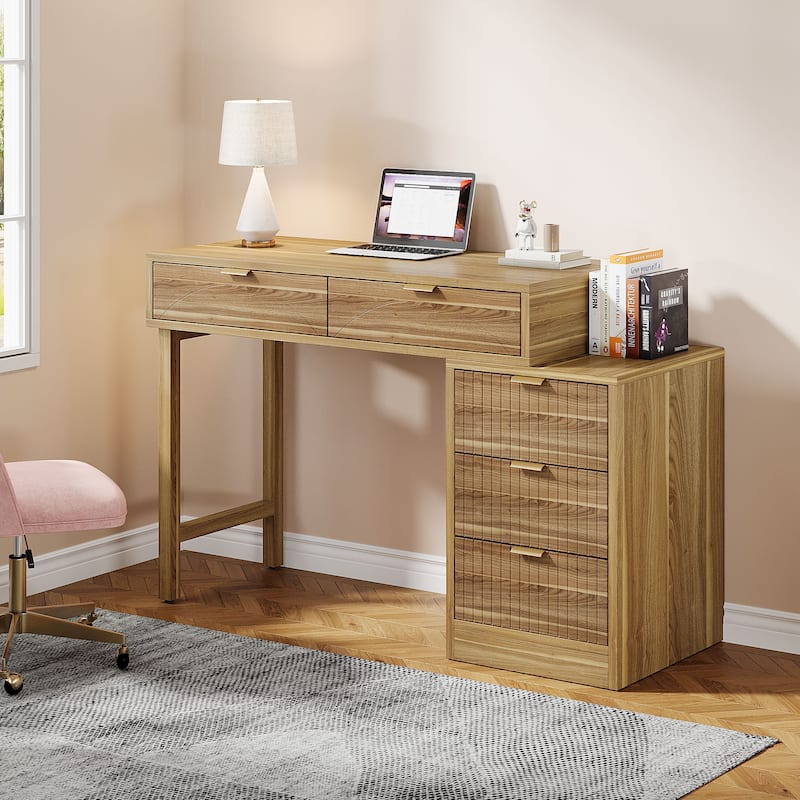 Modern Wood Computer Desk with 5-drawer for Home Office