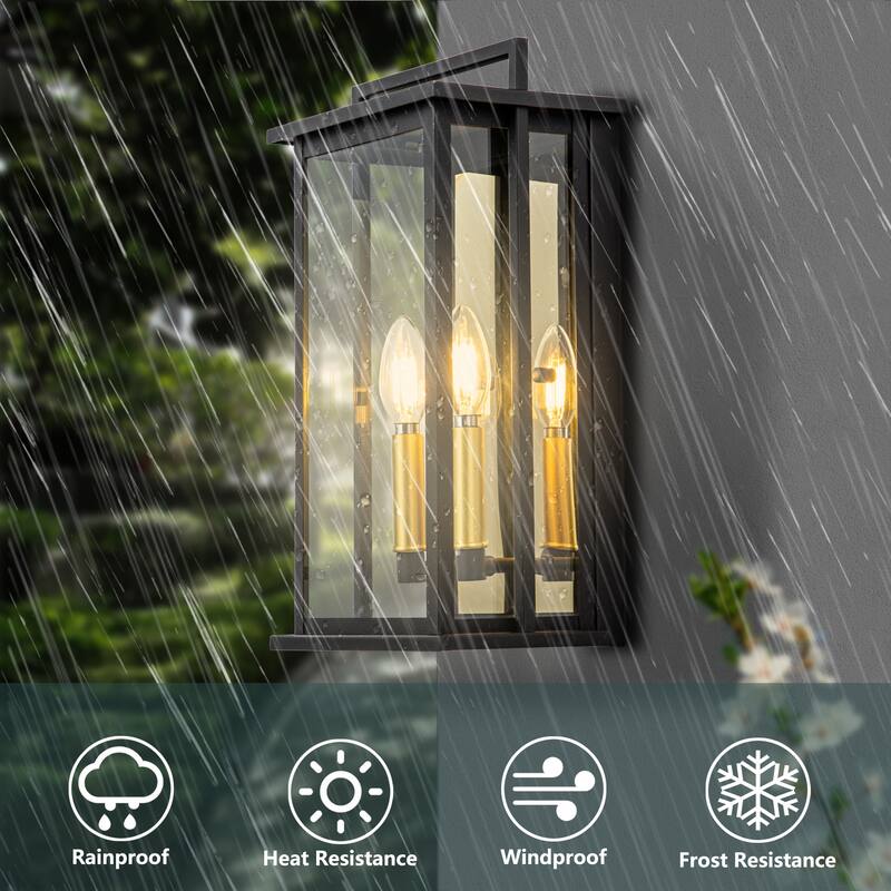 Outdoor Wall sconce with gold candelabra interior - Black