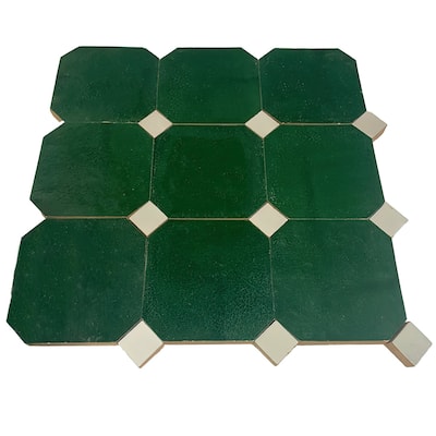 Contemporary Zellige Panels, 12x12x0.5, Green-White accents