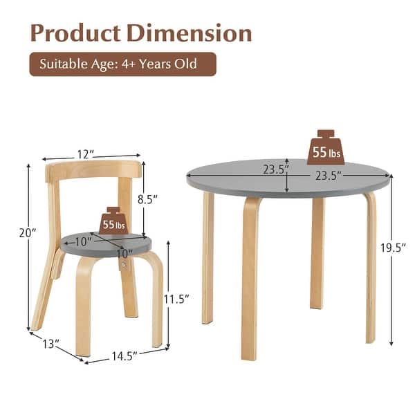 dimension image slide 2 of 3, Gymax 5-Piece Kids Wooden Curved Back Activity Table & Chair Set w/Toy