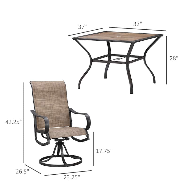 Outsunny 5-Piece Outdoor Patio Dining Set, 4 Swivel Rocker Chairs and 37" x 37" Dining Table Furniture Set with Umbrella Hole