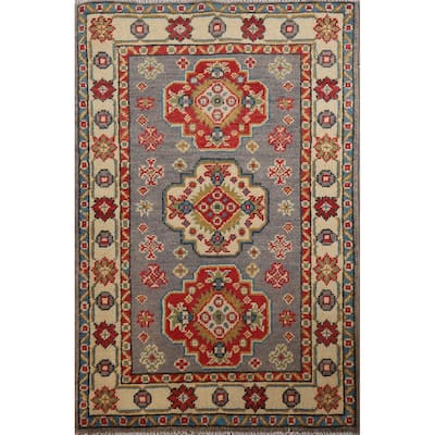 Gray Geometric Kazak Oriental Foyer Rug Handmade Wool Carpet - 2'0" x 3'0"