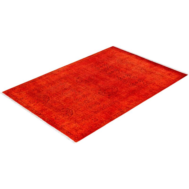 Contemporary Overdyed Wool Hand Knotted Area Rug - 4' 1" x 6' 0"