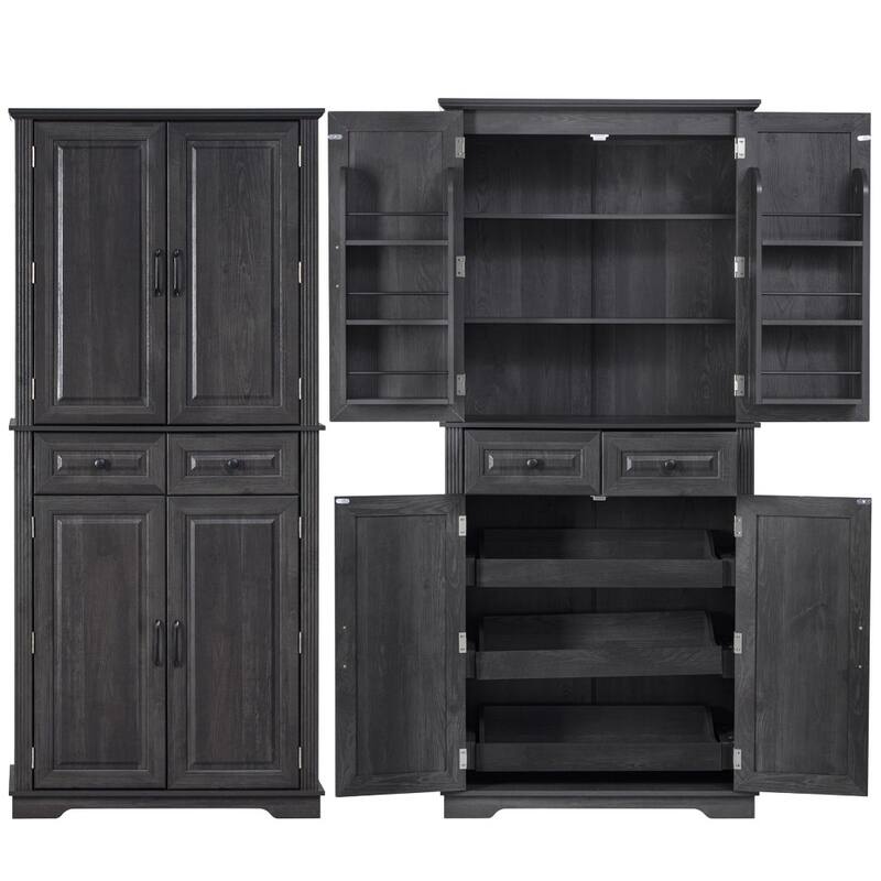 71" Tall Freestanding Kitchen Pantry Cabinet with 3 Pull Out Organizers and 6 Door Shelves