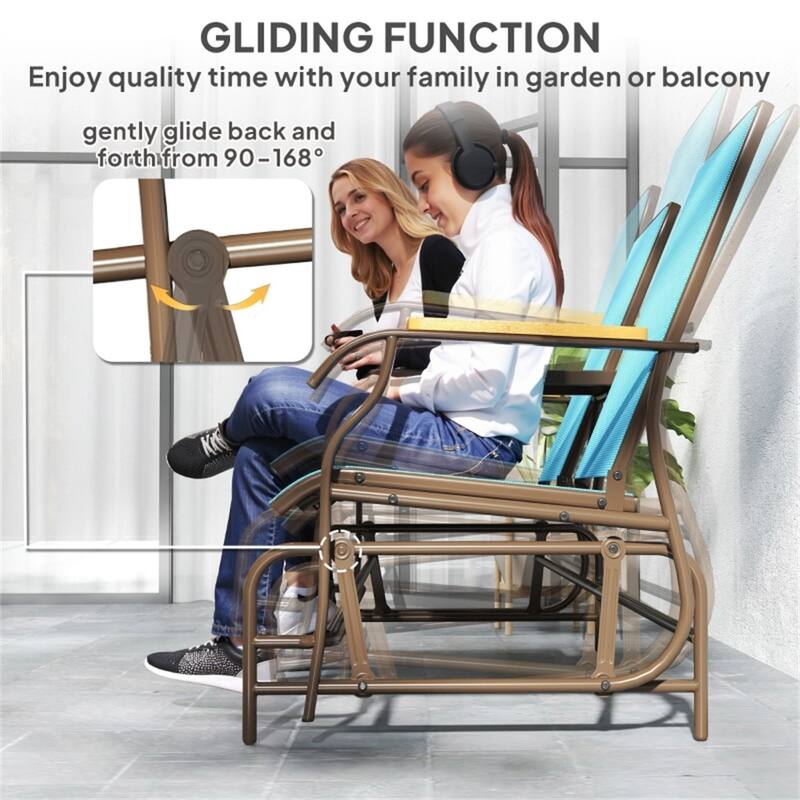 Steel Mesh Loveseat Rocking Glider Chair with Table - 57.75" W x 32.25" D x 38.5" H