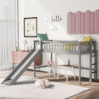 Gray Twin House Platform Bed with Sturdy Triangle Structure for Kids