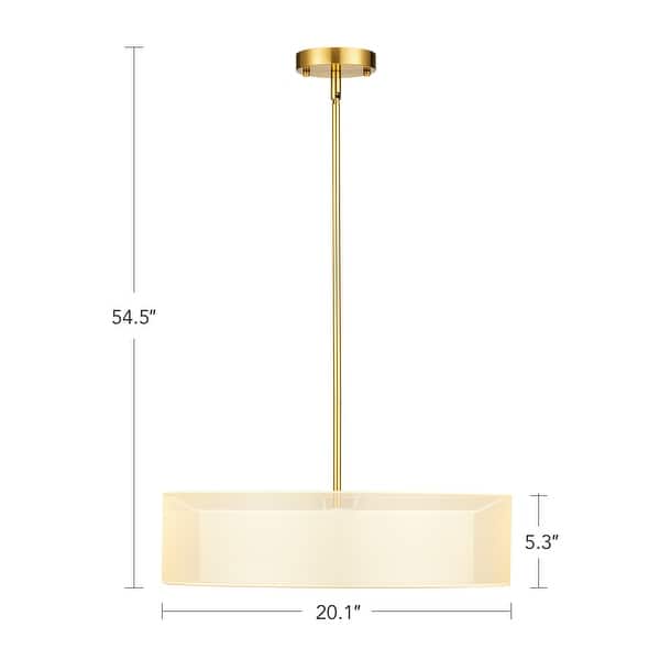 dimension image slide 0 of 5, 3-Light 20"W Drum Fabric Semi Flush Mount Pendant Chandelier