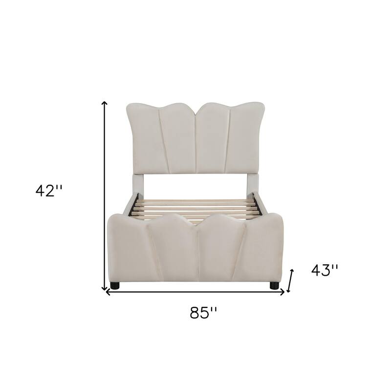 HomeRoots Beige Tufted Velvet Upholstered Twin Bed Frame