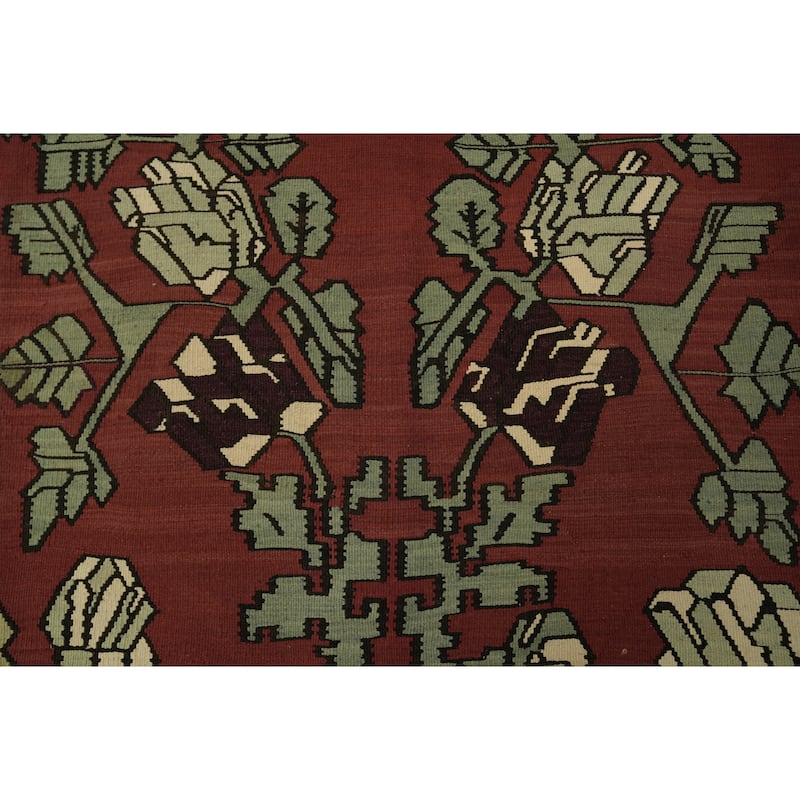 Hand Woven Oriental 100% Wool Carpet Southwestern Tribal Red Kilim Area Rug - 11' 1'' X 7' 2''