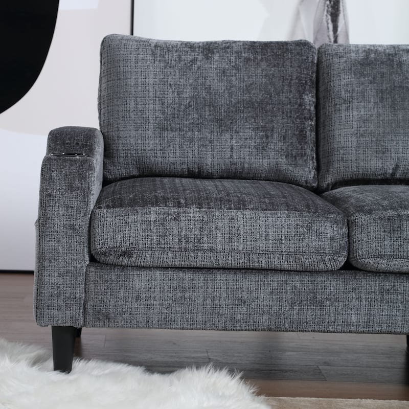 100'' Polyester L Shaped Right-Hand Facing Sectional Sofa with Storage Ottoman and Solid Wood Legs 