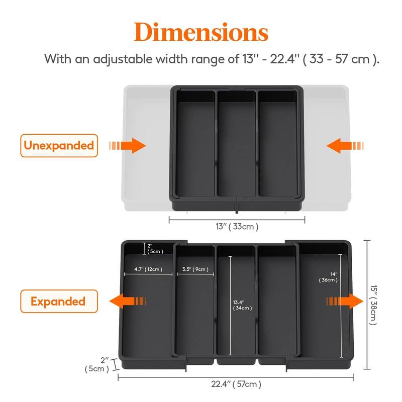 Expandable & Adjustable Utensil Drawer Organizer - Black Large