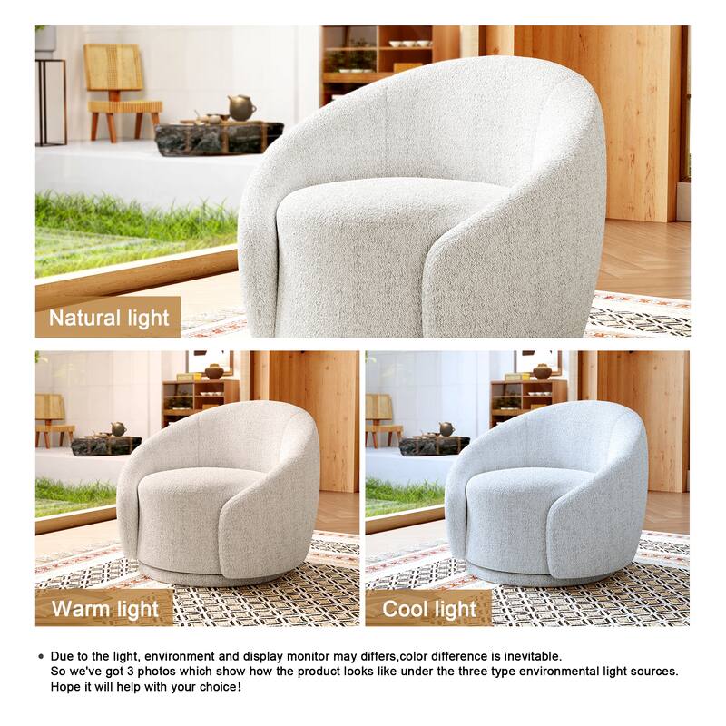 Boucle Barrel Chair Upholstered 360°Swivel Armchair