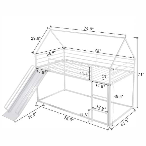 dimension image slide 0 of 2, Modern Black Twin Over Twin House Bunk Bed With Convertible Ladder and Slide