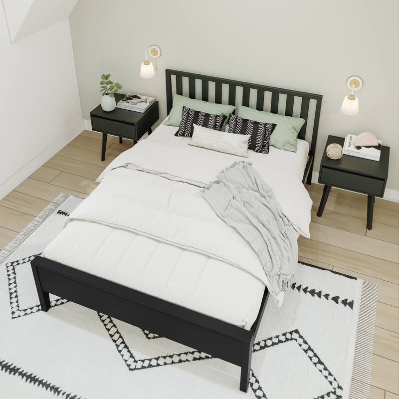 Max and Lily Scandinavian Full-Size Bed with Slatted Headboard