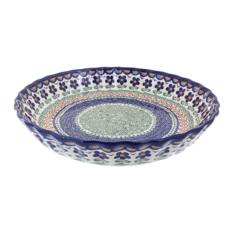 Blue Rose Polish Pottery 100 Vena Pie Plate - Aztec Flower