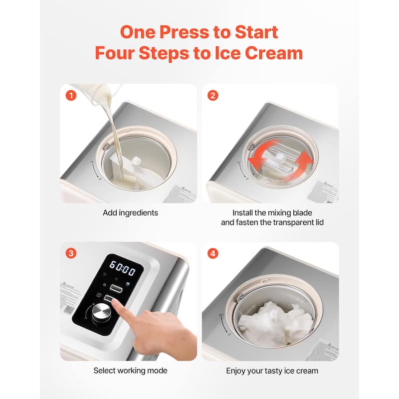 Home Ice Cream Maker with 3 Modes and Built-In Compressor - 16.73 x 11.42 x 9.65 inch