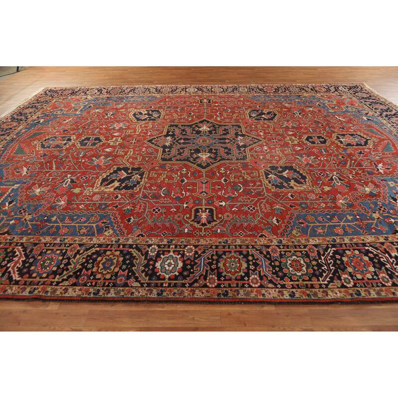 Hand Knotted Oriental 100% Wool Carpet Traditional Medallion Oranges & Rust Heriz (serapi) Area Rug - 14' 5'' X 11' 2''