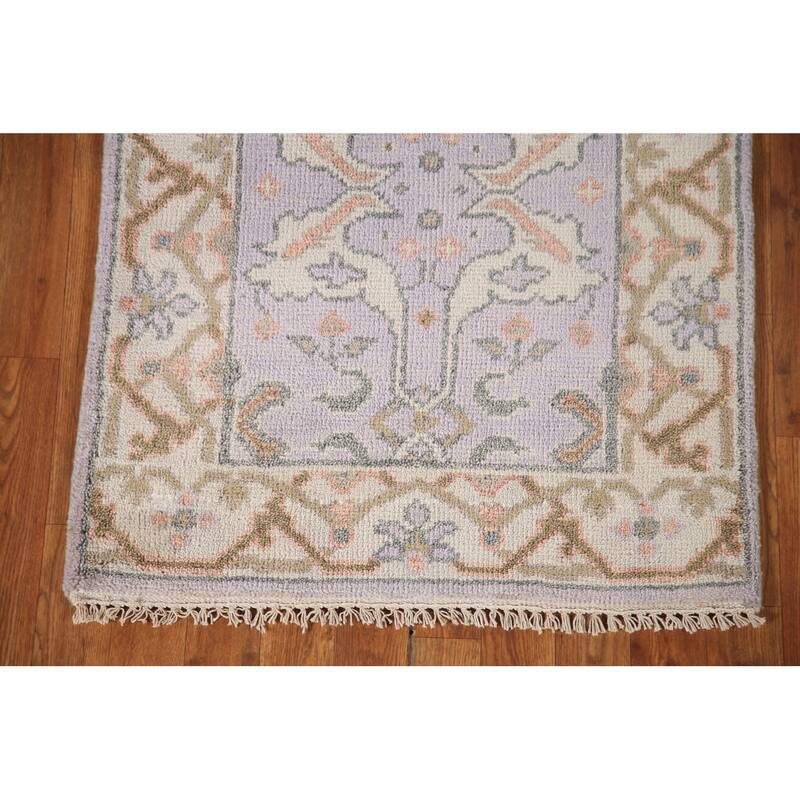 Floral Grey Oushak Runner Rug Hand-knotted Wool Carpet - 2'7"x 7'10"