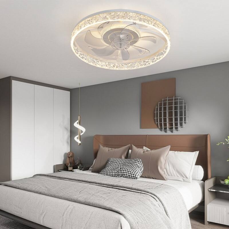 Modern Ceiling Fan Light, Remote, Dimmable LED, 6-Speed, Quiet, Flush Mount