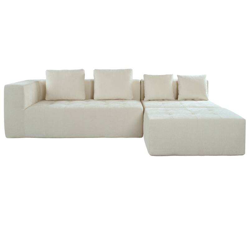 Modern Large Removable Modular 3-Piece Sofa Set with 4 Cushions, Beige Polyester, Ideal for Home