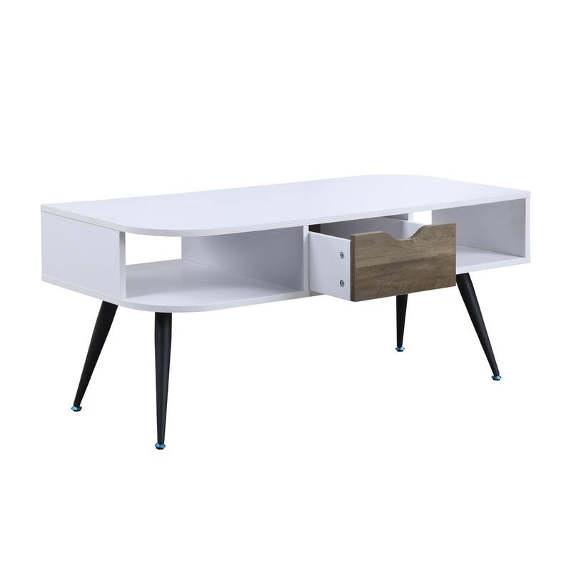 Rectangular Coffee Table With 1 Storage Drawer - White+Black