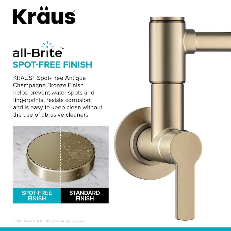 KRAUS Oletto Wall Mount Pot Filler Kitchen Faucet with Retractable Arm