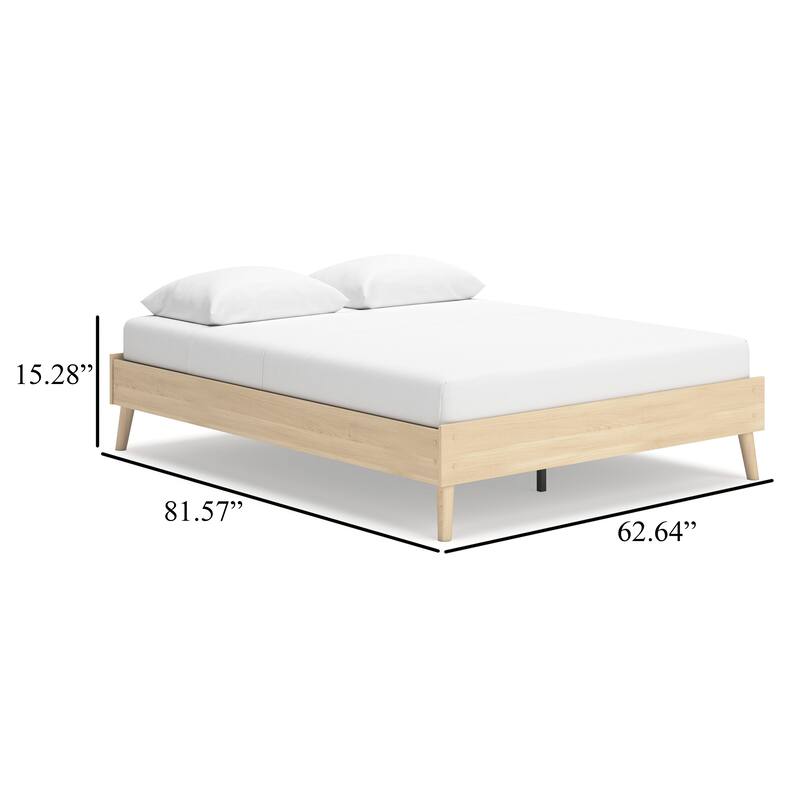 Abis Queen Platform Bed, Natural Brown Wood, Low Profile Tapered Legs