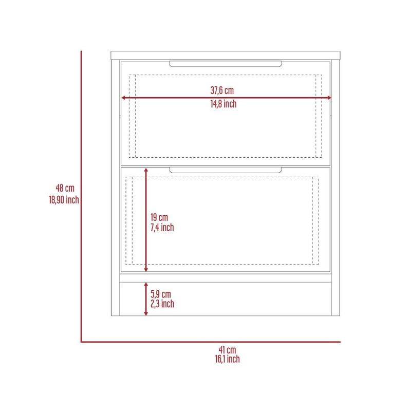 Modern Light Gray Nightstand with Two Drawers and Metal Hardware