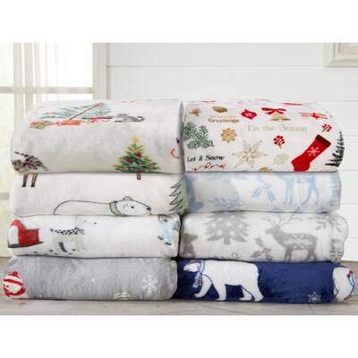 Great Bay Home Velvet Plush Fleece Holiday Printed Bed Blanket