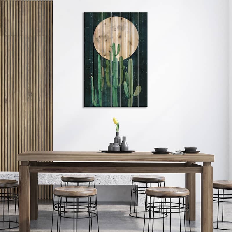 Southwestern Green Cactus Trio II Print On Wood by Nature Magick - Multi-Color