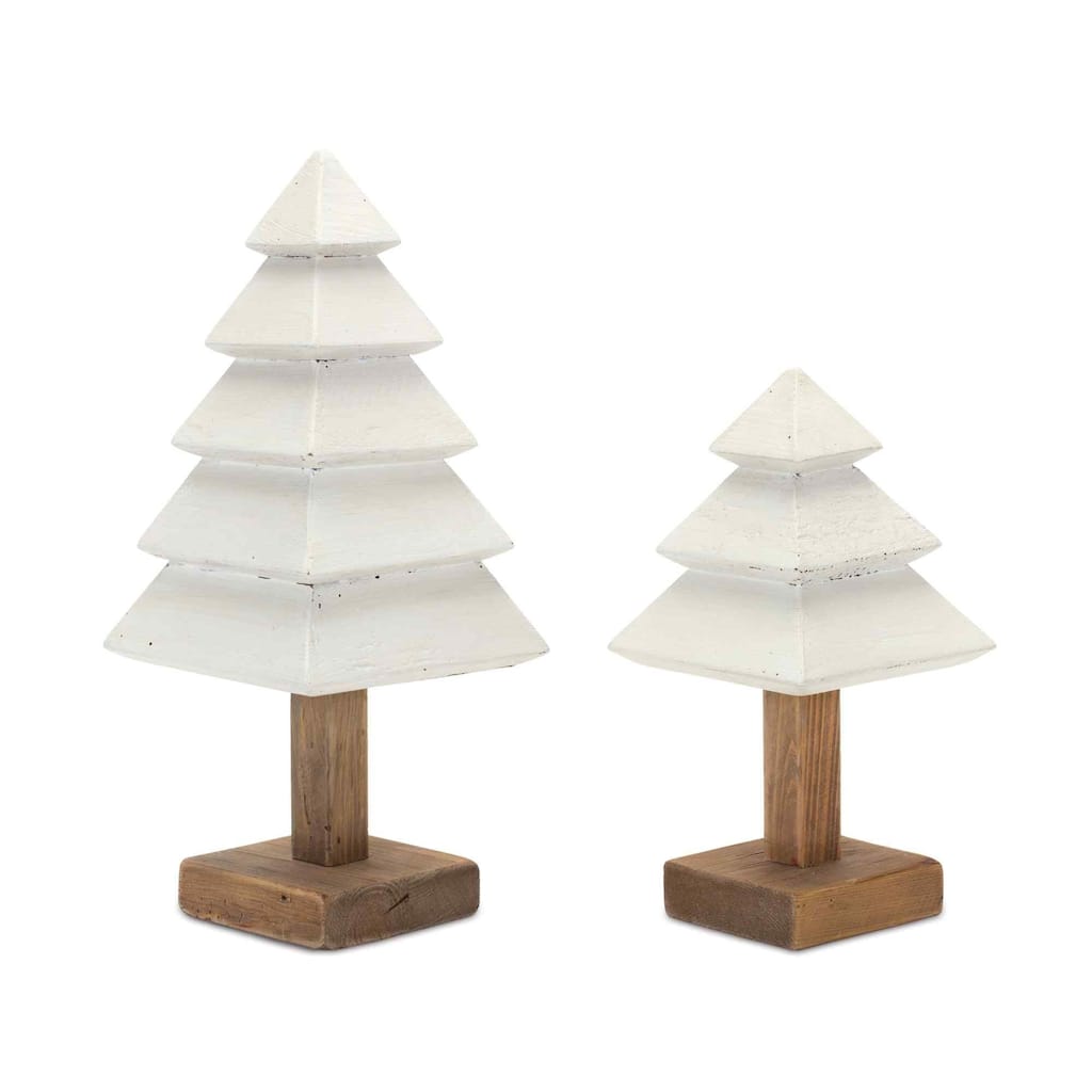 Tiered Pine Tree Tabletop Decorations - 21" - White and Brown - Set of 2