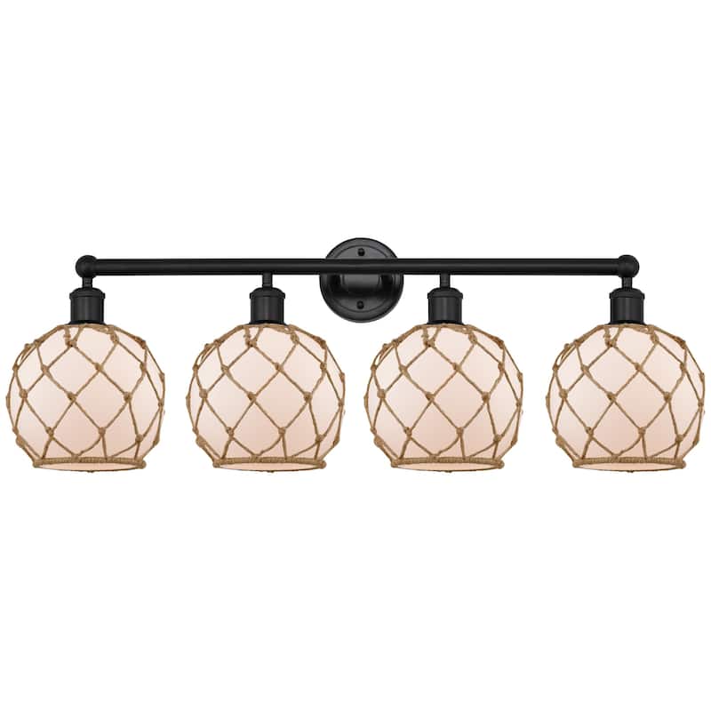 Innovations Lighting 616-4W-13-35 Farmhouse Rope Vanity Farmhouse Rope - Matte Black / White Glass with Brown Rope