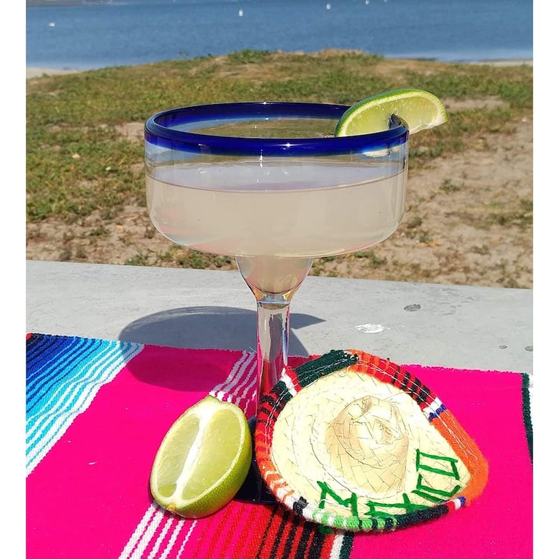 Dos Sueños Mexican Hand Blown Glass - Set of 4 Hand Blown Margarita Glasses (16 oz)