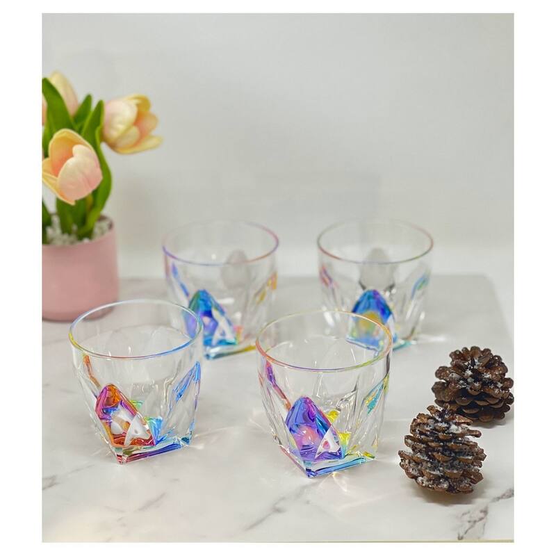 Rainbow Diamond Acrylic Glasses Drinking Set of 4