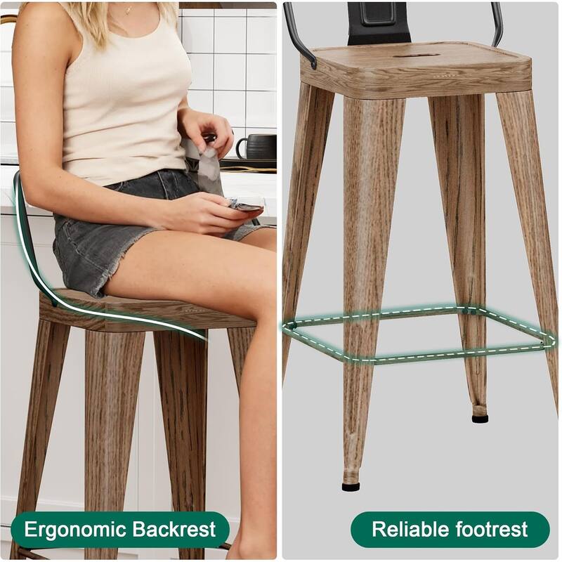 Metal Counter & Bar Stools Set of 4, 26" and 30" Seat Height Barstools with Metal Frame and Low Back for Kitchen lsland