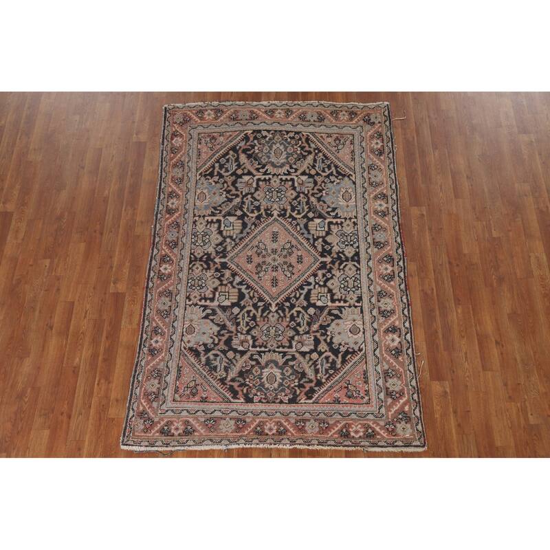 Geometric Mahal Persian Antique Accent Rug Hand-Knotted Wool Carpet - 4'5"x 6'10"