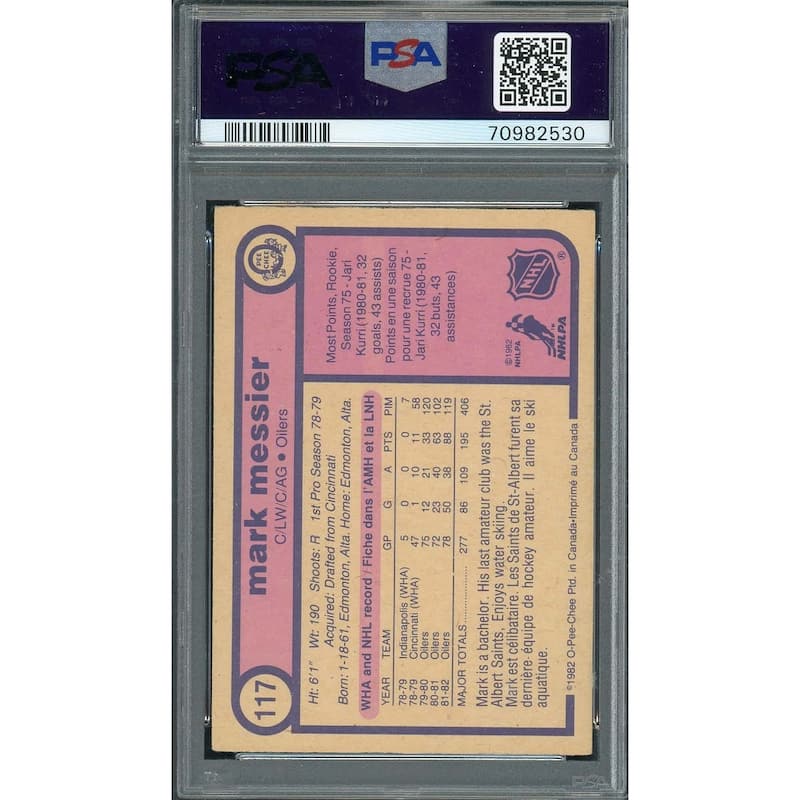 Mark Messier 1982 O-Pee-Chee Signed Hockey Card #117 Auto Graded PSA 9 70982530 - 8'6" x 11'6"