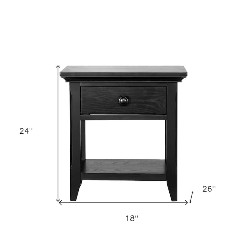 HomeRoots 24" Black Solid Wood Solid and Manufactured Wood One Drawer Nightstand