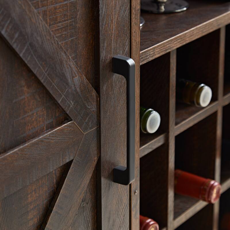 Rustic Bar Cabinet with 9-Bottle Wine Rack, Adjustable Shelves, and Barn Door Design