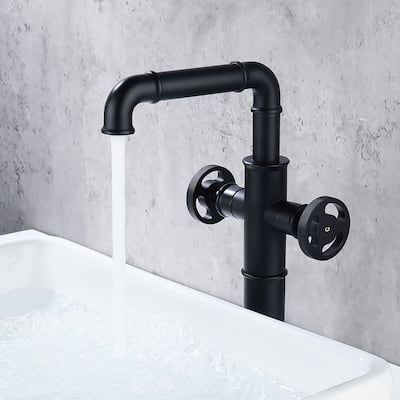12.44"H Solid Brass Industrial Style Double Handle Bathroom Vessel Sink Faucet