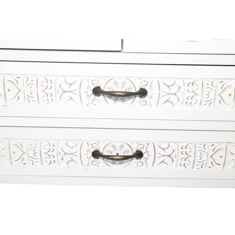 Tall Tower Accent Cabinet with Carved Doors, Multi-Functional Wood Buffet Cabinet, Storage Cabinet with 2 Doors & 2 Drawers