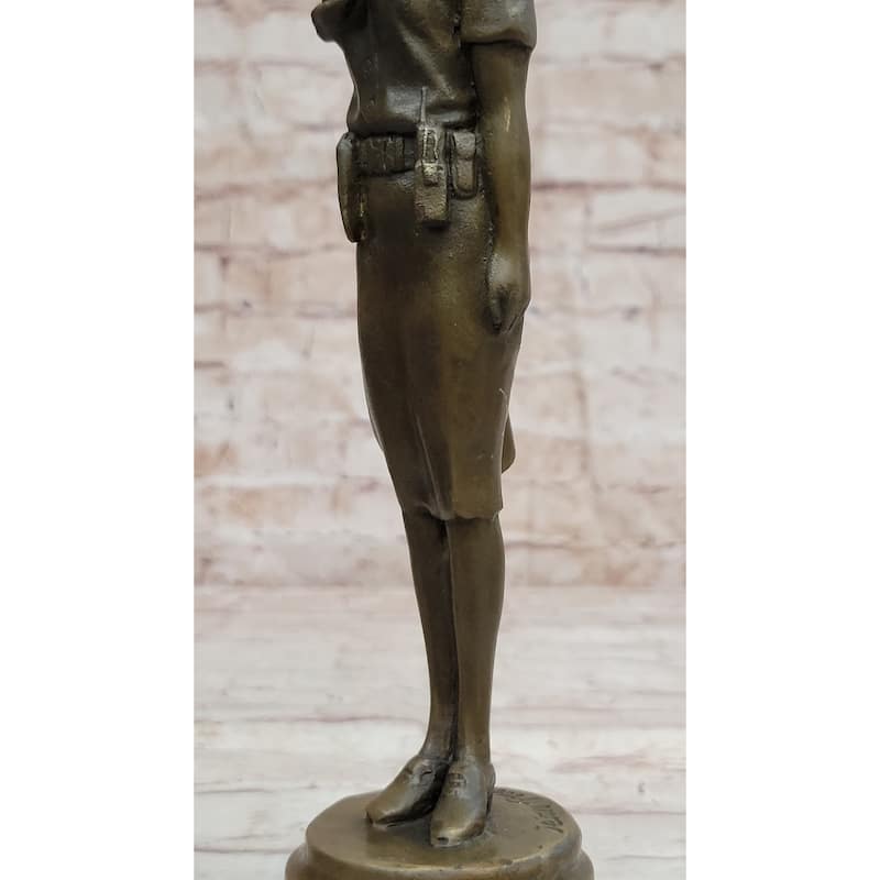 Hot Cast Bronze Figure Sculpture Female Cadet Soldier Officer On Marble Base