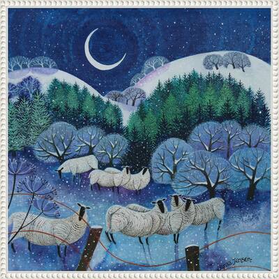 Winter Downland Sheep 2024 by Lisa Graa Jensen (22 x 22 in.), Framed Canvas Wall Art Print - Sylvie Beaded White