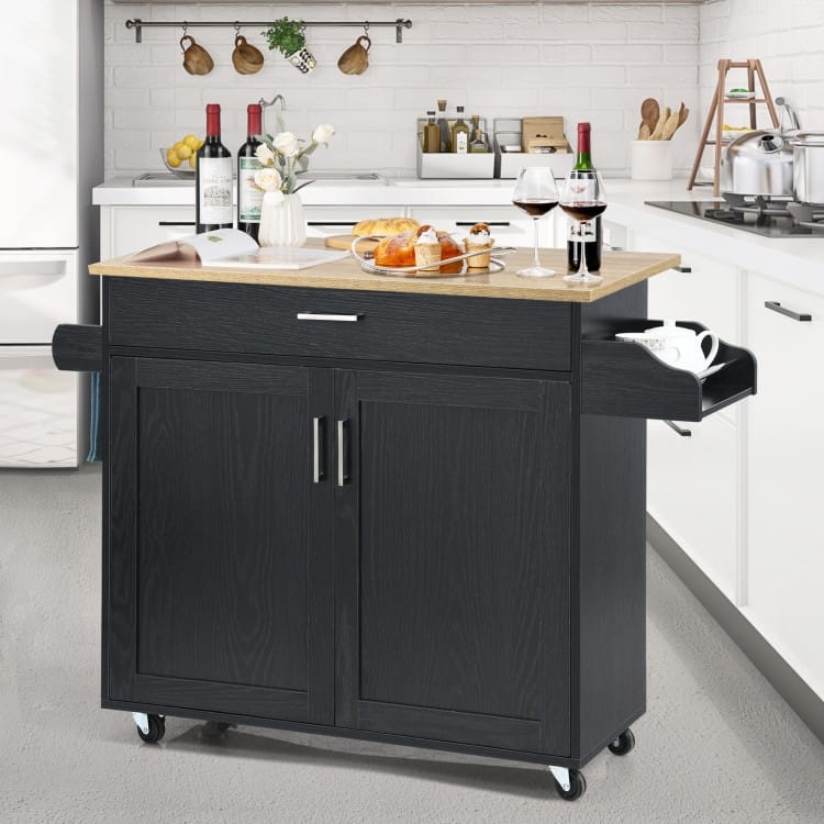 Rolling Kitchen Island Cart with Towel and Spice Rack - 45.5" x 16" x 33.5"(L x W x H)