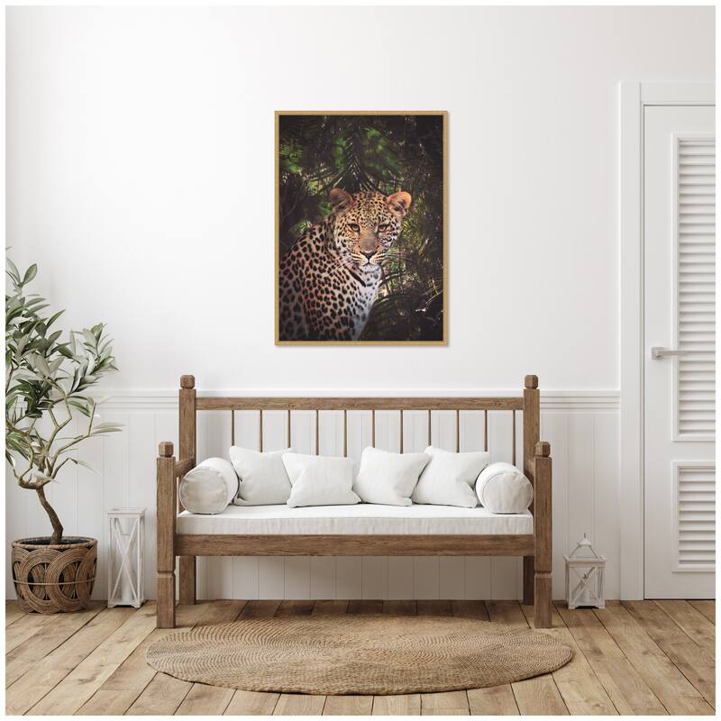 Kate and Laurel Sylvie Moody Leopard In The Rainforest Color Framed Canvas by Simon Te of Tai Prints