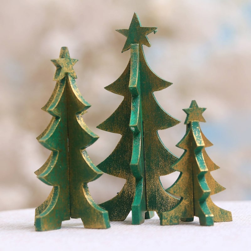 Novica Handmade Three Christmas Trees Wood Tabletop Decor (Set Of 3)
