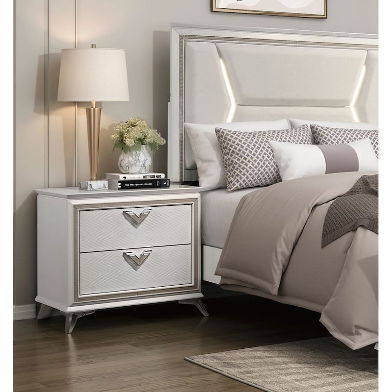 2-Drawers Storage Nightstand Modern Luxury Bedroom Furniture 1pc